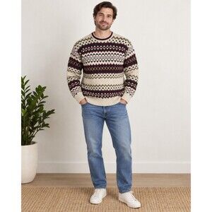 Fair Isle Nordic 100% Cotton Crewneck Sweater Vintage Robert Stock L Made in USA